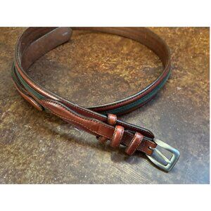 Orvis Men’s Surcingle Belt Size 42 Brown Leather Trim Green Stripe